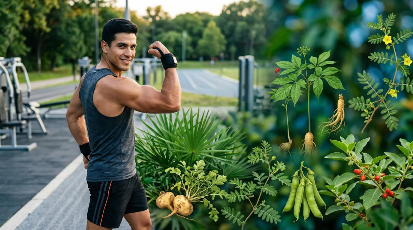 Hombre entrenando fuerza en un gimnasio al aire libre
