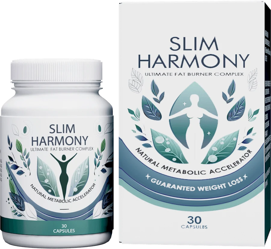 Caja y frasco de Slim Harmony, cápsulas con cuachalalate para el control de peso en México